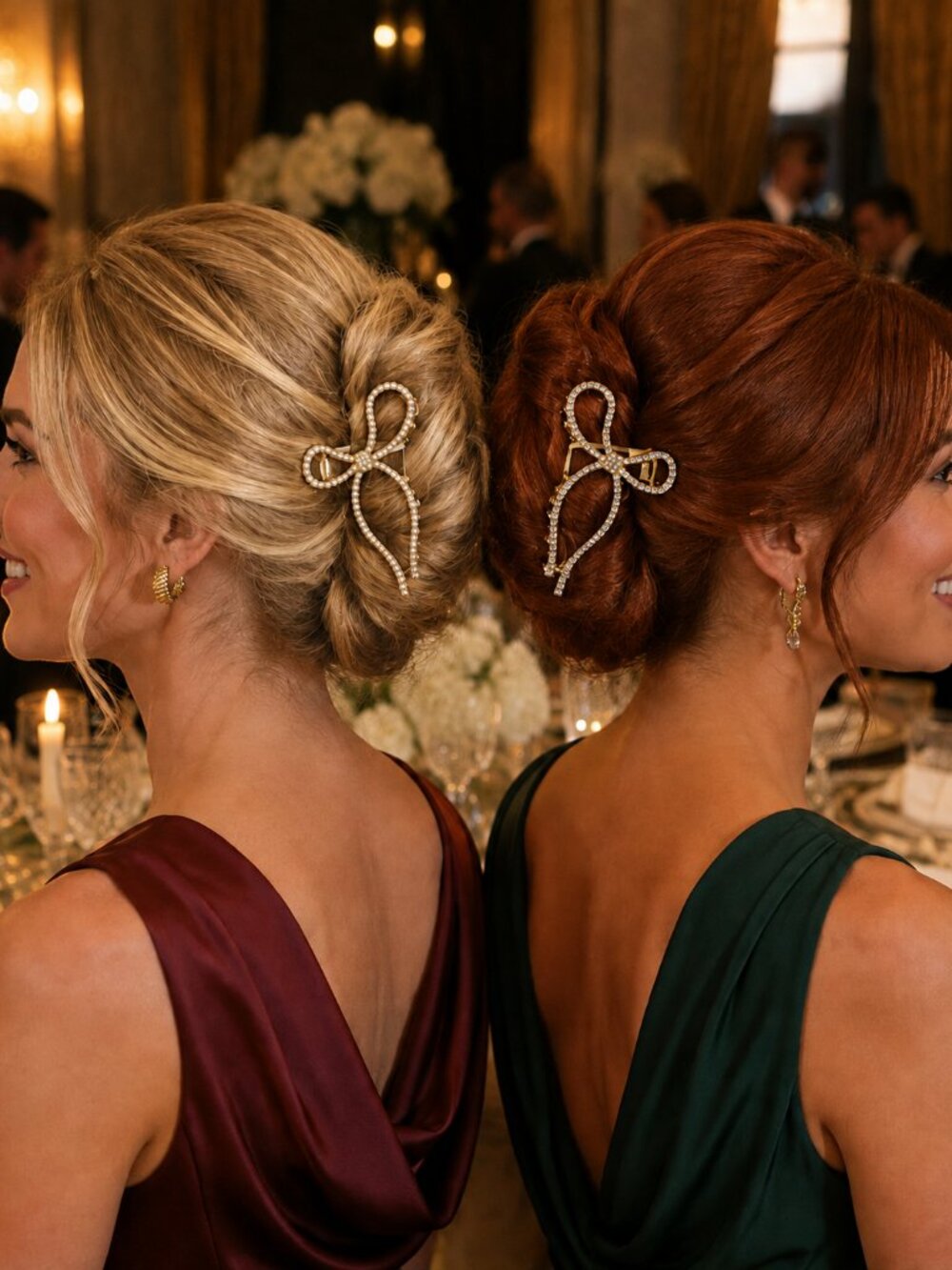 NWT - Sincerely Jules - Set of 2 - Metal Jewel and Pearl Adorned Bow Hair Clips